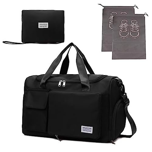 LIAMERHE Faltbare Sporttasche mit Schuhfach & Nassfach 35L Wasserabweisende Damen Reisetasche mit Schuhbeutel Reise Duffel Weekender Tasche Herren Handgepäck Gepäcktasche von LIAMERHE