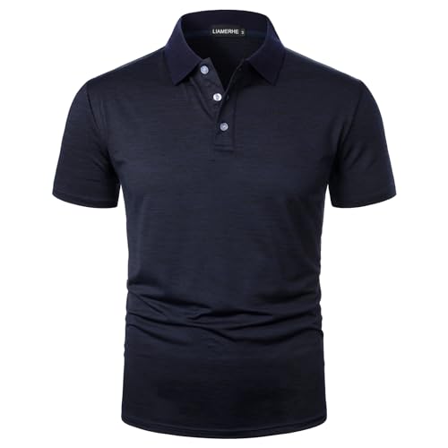 LIAMERHE Herren Poloshirts Kurzarm Polos Polo Sommer Schnelltrocknend Atmungsaktives T-Shirt Tops Casual Polohemd für Männer Marineblau XL von LIAMERHE