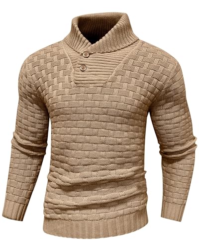LIAMERHE Herren Rollkragen Pullover Winter Slim Fit Langarm Feinstrick Pullover Strickpullover Texturierte Gerippte Kante Freizeit Männer Basic Stehkragen Sweater Kaffeefarben XL von LIAMERHE