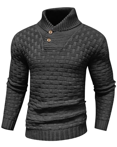 LIAMERHE Herren Rollkragen Pullover Winter Slim Fit Langarm Feinstrick Pullover Strickpullover Texturierte Gerippte Kante Freizeit Männer Basic Stehkragen Sweater Schwarz L von LIAMERHE