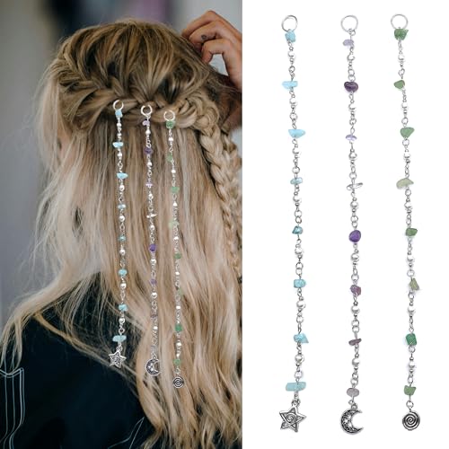 LIANCHEN 3 PCS quaste haarkette mit Perlen Quaste Ketten Haarspangen silbermond haarkette Stern Quasten haarkette Pferdeschwanz HaarkettenHaarspangen Zubehör für Frauen Mädchen (Farbe 1) von LIANCHEN