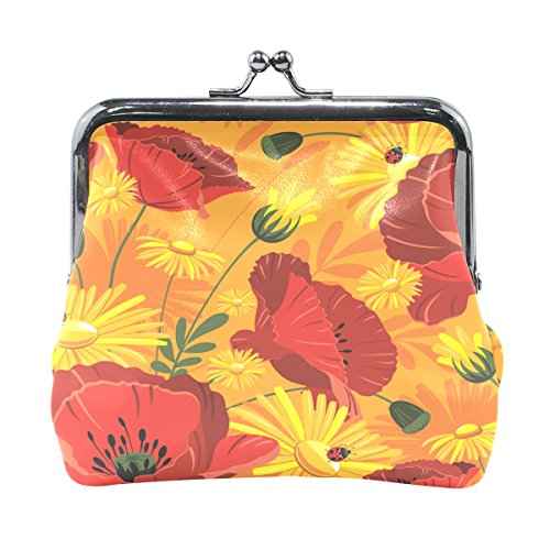 LIANCHENYI Mini-Geldbörse mit Mohnblumen-Motiv und Marienkäfer-Motiv, Rot und Gelb, multi, Einheitsgröße von LIANCHENYI