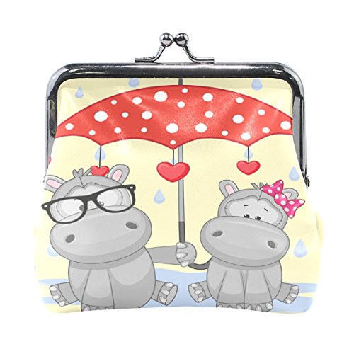 LIANCHENYI Süße Nilpferde mit rotem Regenschirm Münzgeldbörse Mini-Geldbörse für Damen Mädchen Damen von LIANCHENYI