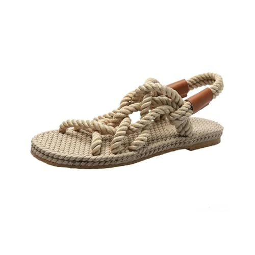 LIANDUN Sandalen Damen Frauen Sommer Sandalen Schuhe Geflochtenes Seil Mit Traditionellen Lässigen Und Einfachen Kreativität Mode Sandalen-beige-35 von LIANDUN