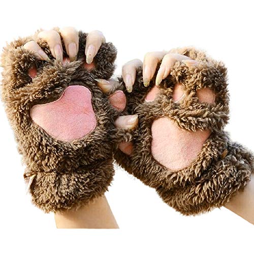 LIANGFANG Fingerlose Handschuhe Damen Katze Pfoten Handschuhe Kawaii Handschuhe Katze Pfoten Cosplay Kunstpelz Plüsch Katze Handschuhe Löwe Pfoten Fingerlose Handschuhe für Mädchen Frauen von LIANGFANG