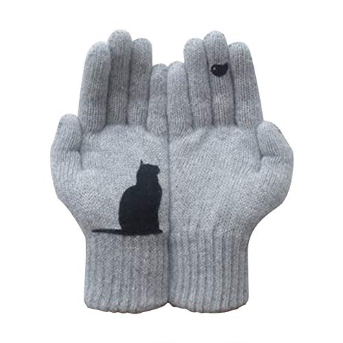 LIANGFANG Frauen Herbst Winter Strick Gloves Mit Katze Und Fisch Motiv,Touchscreen Handschuhe Radfahren FüR Women Fingerhandschuhe Sport Warm Winddicht Handschuhe FüR Skifahren von LIANGFANG