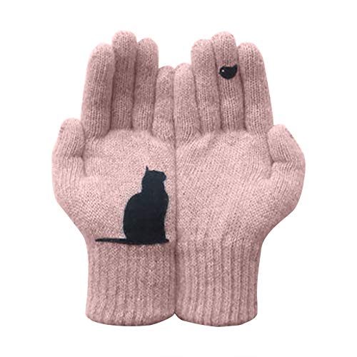 LIANGFANG Frauen Herbst Winter Strick Gloves Mit Katze Und Fisch Motiv,Touchscreen Handschuhe Radfahren FüR Women Fingerhandschuhe Sport Warm Winddicht Handschuhe FüR Skifahren von LIANGFANG