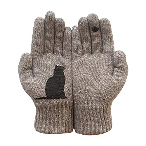 LIANGFANG Frauen Herbst Winter Strick Gloves Mit Katze Und Fisch Motiv,Touchscreen Handschuhe Radfahren FüR Women Fingerhandschuhe Sport Warm Winddicht Handschuhe FüR Skifahren von LIANGFANG