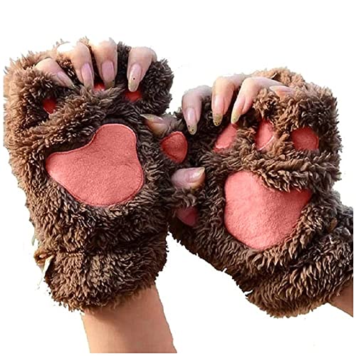 LIANGFANG Handschuhe Damen Thermo Fingerlose Handschuhe Niedlich Katze Klaue BäR Pfote PlüSch Fingerlose Fingerhandschuhe GefüTtert Windstopper Handschuhe Weich Warme Outdoor Sport Fahrradhandschuhe von LIANGFANG