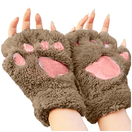 LIANGFANG Handschuhe Damen Thermo Fingerlose Handschuhe Niedlich Katze Klaue BäR Pfote PlüSch Fingerlose Fingerhandschuhe GefüTtert Windstopper Handschuhe Weich Warme Outdoor Sport Fahrradhandschuhe von LIANGFANG