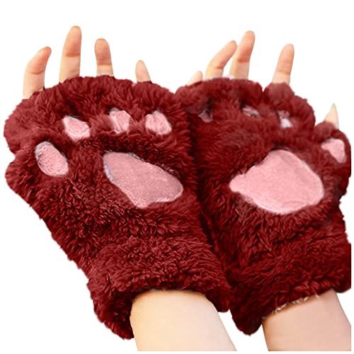 LIANGFANG Handschuhe Damen Thermo Fingerlose Handschuhe Niedlich Katze Klaue BäR Pfote PlüSch Fingerlose Fingerhandschuhe GefüTtert Windstopper Handschuhe Weich Warme Outdoor Sport Fahrradhandschuhe von LIANGFANG