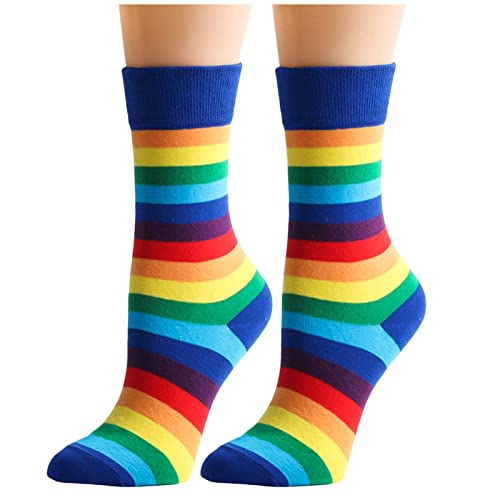 LIANGFANG Regenbogensocken Damen-Kniestrümpfe Gestreifte Socken College-Socken, Schlauchsocken Lässige Herren- und Damensocken Bunte Regenbogen-Streifensocken, Einheitsgröße von LIANGFANG