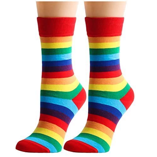 LIANGFANG Regenbogensocken Damen-Kniestrümpfe Gestreifte Socken College-Socken, Schlauchsocken Lässige Herren- und Damensocken Bunte Regenbogen-Streifensocken von LIANGFANG