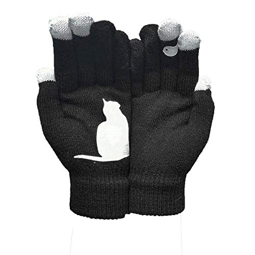 LIANGFANG Touchscreen Handschuhe Damen Winterhandschuhe Handschuhe Mit Katze Und Fisch Motiv,Frauen Herbst Winter Strick Gloves Radfahren FüR Women Fingerhandschuhe Sport Warm Winddicht, Dunkelgrau von LIANGFANG