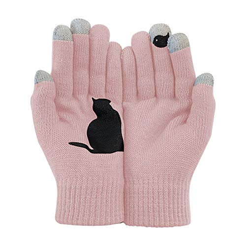 LIANGFANG Touchscreen Handschuhe Damen Winterhandschuhe Mit Katze Und Fisch Motiv,Frauen Herbst Winter Strick Gloves Radfahren FüR Women Fingerhandschuhe Sport Warm Winddicht, Grau, Einheitsgröße von LIANGFANG