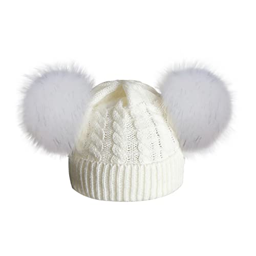 LIANGFANG Winter Mädchen Mütze mit Zwei Bommeln - warme Wintermütze mit kunstfell Bommel - Slouch Beanie Mädchen - Bommelmütze für Kinder - Fleece gefütterte Kindermütze von LIANGFANG