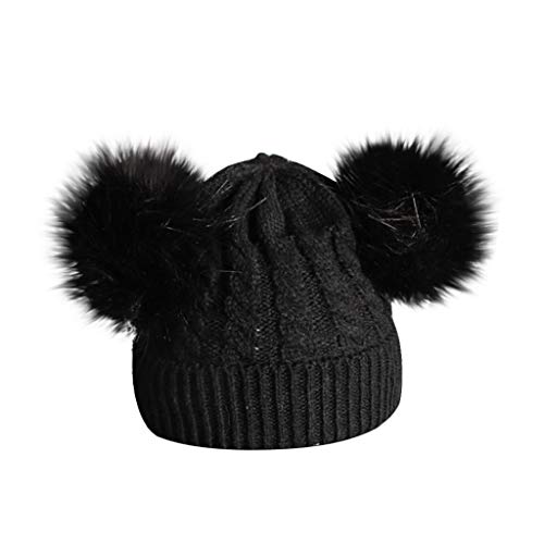 LIANGFANG Winter Mädchen Mütze mit Zwei Bommeln - warme Wintermütze mit kunstfell Bommel - Slouch Beanie Mädchen - Bommelmütze für Kinder - Fleece gefütterte Kindermütze von LIANGFANG