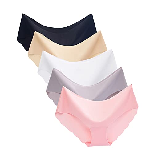 LIANGFANG Unterhosen Damen Unterwäsche eisiger einteiliger, nahtloser, atmungsaktiver, einfarbiger Slip mit mittlerer Taille aus Eisseide Stretch Baumwolle Slips Weich Pantys Hohe Taillen 5er Pack, M von LIANGFANG