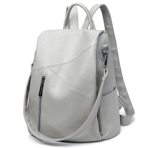 LIANGFUN Damen Lederrucksack, weicher Anti-Diebstahl-Rucksack, Fashion Casual Bag, Travel Backpack Work Bag, Elegant Tote Bag, Business Travel Backpack, Silber von LIANGFUN