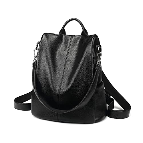 LIANGFUN Damen Schulter Rucksack Leder Anti-Diebstahl-Rucksack Mode lässig Reisetasche Umhängetasche Handtasche(Schwarz) von LIANGFUN