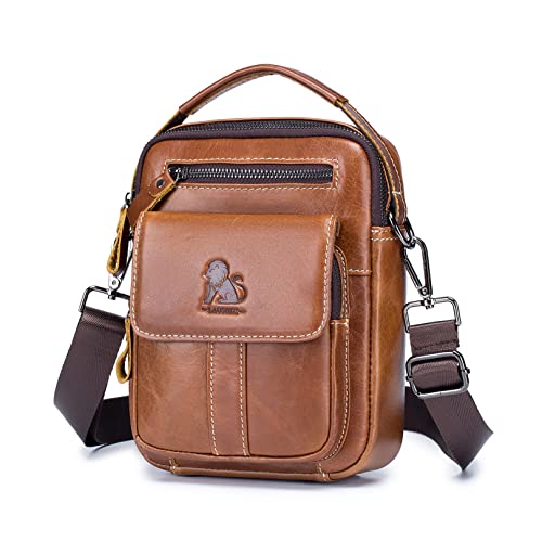 LIANGFUN Echtes Leder Umhängetasche Männer Mode Crossbody Tasche retro lässig Kleinen Rucksack Arbeit Studie Reise Handtasche Geldbörse(Braun) von LIANGFUN