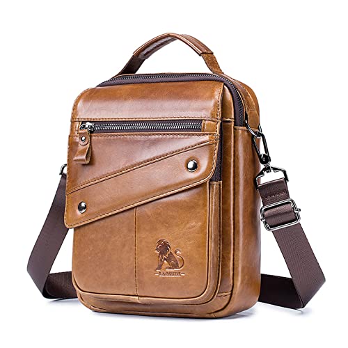 LIANGFUN Umhängetasche Herren Crossbody Tasche Retro Mode Leder große Kapazität Handtasche für Reisen Studie Business Verhandlungen(Braun) von LIANGFUN