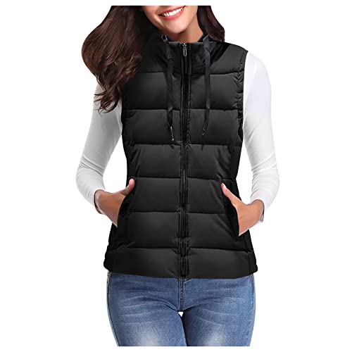 Dünne Steppweste Damen Leicht Softshellweste Dünn Kurz Mode Damenweste Gesteppte Daunenweste Mit Taschen Damen Steppweste Schwarz Bergsteigen Thermo Jacke Armellose Westen Kurze Puffer Jacke von LIANGTUOHAI