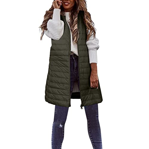 Dünne Steppweste Damen Midi Gesteppt Weste Plus Größe Longweste Mit Taschen Outdoorweste Gesteppt Daunenweste Damen Lang Braun Wandern Daunenweste Schwarz Damenweste Für Laufen Outdoor Wandern von LIANGTUOHAI