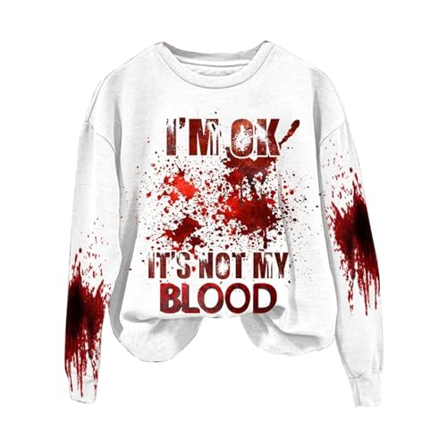 I'm Ok It's Not My Blood Damen Y2k Sweatshirt-Oberteil Elegant Vintage Sweatshirts Langarm-Sweatshirt Halloween Bedrucktes-Hemd Ohne Kapuze Casual Langarmshirts Festlich Damen Tshirt Langarm von LIANGTUOHAI