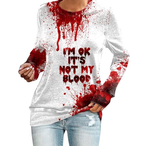 I'm Ok It's Not My Blood Damen Y2k Sweatshirt-Oberteil Elegant Vintage Sweatshirts Langarm-Sweatshirt Halloween Bedrucktes-Hemd Ohne Kapuze Casual Langarmshirts Festlich Damen Tshirt Langarm von LIANGTUOHAI