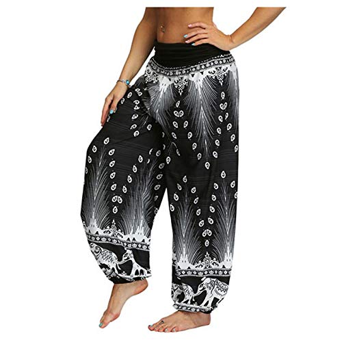 LIANGTUOHAI Damen Pant Lange Haremshose Schlupfhose Boho Strandhose Sommerhose Dünne Haushose Bedruckte Relaxhose Luftige Freizeithose Stoffhosen Schick Pumphose Aladinhose mit Taschen Jogginghose von LIANGTUOHAI