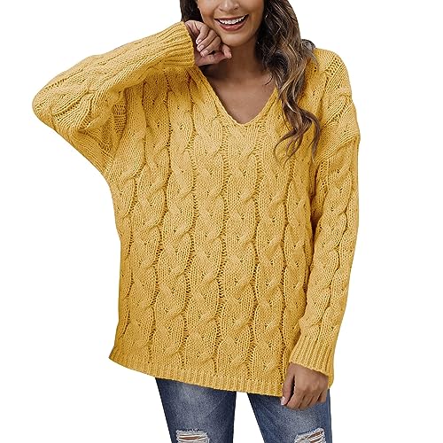 LIANGTUOHAI Modischer Kapuzenpullover aus dickem Strick für Damen mit V-Ausschnitt Strickjacke Hellgrau (Yellow, XXL) von LIANGTUOHAI