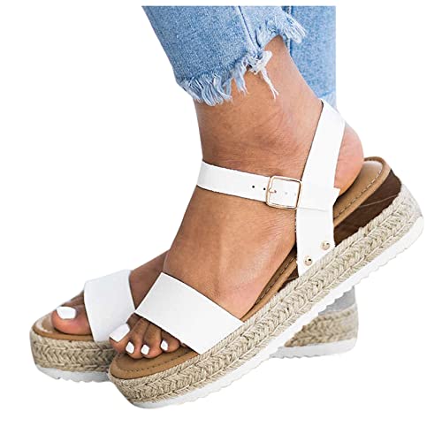 LIANGTUOHAI Plateau Sandalen Damen Espadrilles Espadrilles Plateau Flat Heel Keilsandalen Peep Toe Sommersandalen Schnalle Mode Sandals Weich Strand Sandalen Abendschuhe Römische Strandsandalen von LIANGTUOHAI