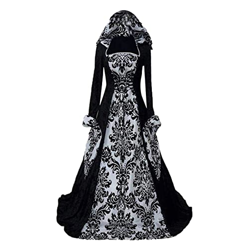 LIANGTUOHAI Renaissance Kleid Damen Lang Mit Korsett Kurz Gothic Kleid mit Kapuze Gothic Schnürung Maskerade Kleid Sexy Mittelalter Kleidung Wikinger Brautkleider Piratenkostüm von LIANGTUOHAI