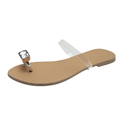 LIANGTUOHAI Sandalen Zehentrenner Damen Sommer Schlappen Flat Heel Slip-Ons Pantoletten Strass Schlappen Leichtgewichts Zehentrenner Zehe Ring mit Kork-Fussbett - Sandaletten mit Leder-Laufsohle von LIANGTUOHAI