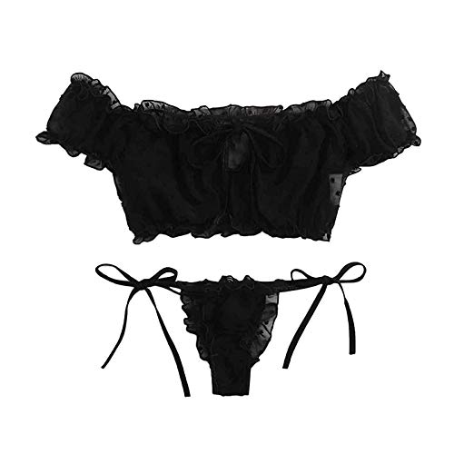 LIANGTUOHAI Sexy Damen Desrous Set, Lingerie Sexy Transparent Erotisch BH 2-Teil Erotisch Spitzenslips und Erotisch BH Sets Morgenmantel Abnehmen Push-Up-BH, Spitze, Slips, Babydoll-Set von LIANGTUOHAI