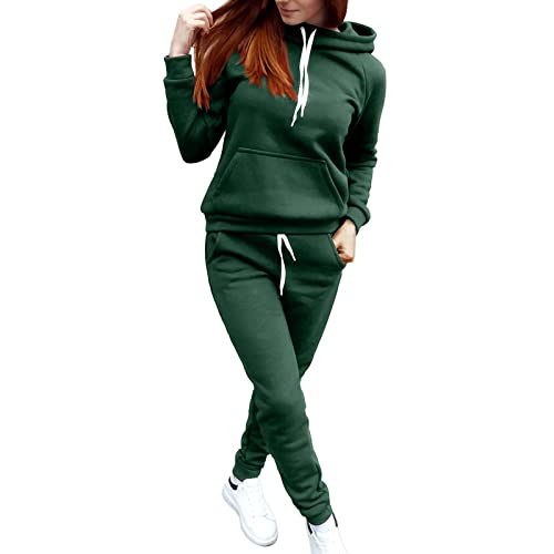 LIANGTUOHAI Trainingsanzug Damen Set, Damen Jogginganzug Set mit Kapuze und Taschen Hoodie Jogginghose Outdoor Einfarbig Kapuzenpullover Kordelzug Zweiteiler Slim Herbst Winter Warm Sportanzug von LIANGTUOHAI