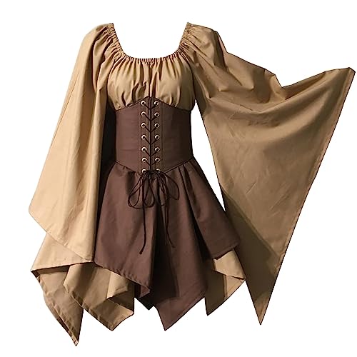 Mittelalter Kleid Damen mit Korsett - Große Größen Renaissance Kleid Retro Partykleider Retro Trompetenärmel Cocktailkleid Halloween Piratenkostüm Schnürkleid Cosplay Kostüm Karneval Kleidung von LIANGTUOHAI