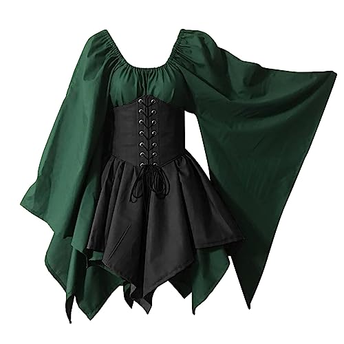 Mittelalter Kleid Damen mit Korsett - Große Größen Renaissance Kleid Retro Partykleider Retro Trompetenärmel Cocktailkleid Halloween Piratenkostüm Schnürkleid Cosplay Kostüm Karneval Kleidung von LIANGTUOHAI