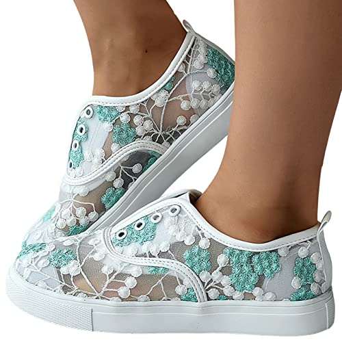 Sportschuhe Damen Fitnessstudio Sneaker Laufschuhe Sommerlich Atmungsaktiv Freizeitschuhe Mesh Hohle Sportschuhe Strass Blumen Plateau Shoes Low-Top Schuhe für Gehen Laufen Joggen Sports von LIANGTUOHAI