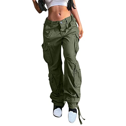 Track Pants Damen Y2K Hip Hop Y2K Arbeitshosen Seitentaschen Jogginghose Straight Leg Cargo Hose Relaxed-Fit Streetwear Yoga Hosen Sport Techwear Arbeitshosen für Frauen Teenager Mädchen von LIANGTUOHAI