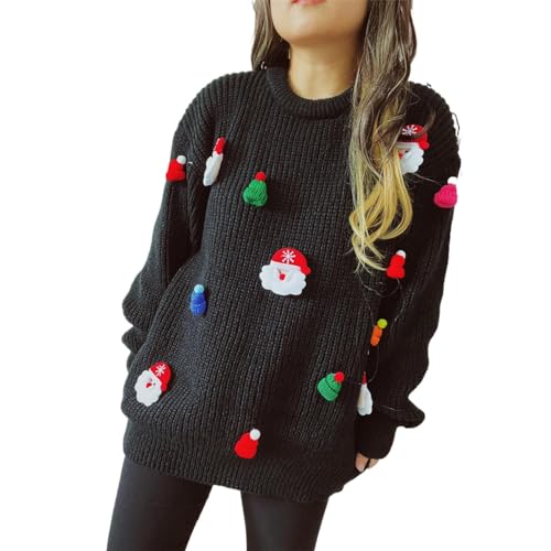 Weihnachtspullover Damen Lustig, Aesthetic Solid Partywear Langarm Weihnachtssweater Hirschkopf Weihnachten Print Weihnachtssweater Rundhals Locker Winterpullover Wandern Top-Blusen Festliche von LIANGTUOHAI