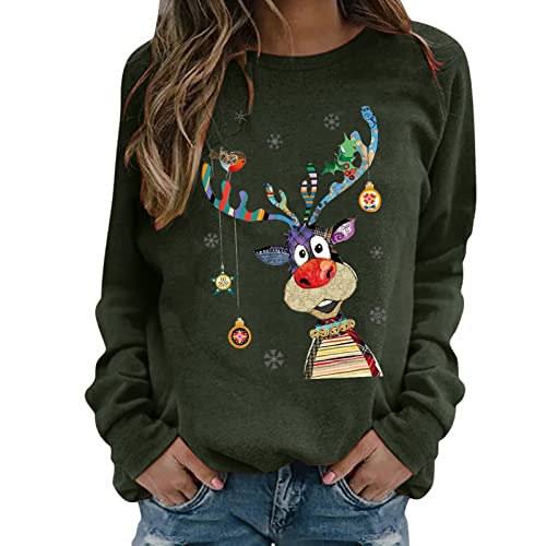 Weihnachtspullover Damen Merry Christmas Sweatshirt Lustig Rudolph Rentier Druck Baumwolle Weihnachten Weihnachts Xmas Pullover Weihnachtspulli Teenager Mädchen Rundhals Langarm Sweat Oberteile von LIANGTUOHAI