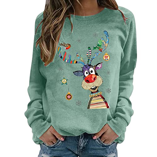 Weihnachtspullover Damen Merry Christmas Sweatshirt Lustig Rudolph Rentier Druck Baumwolle Weihnachten Weihnachts Xmas Pullover Weihnachtspulli Teenager Mädchen Rundhals Langarm Sweat Oberteile von LIANGTUOHAI