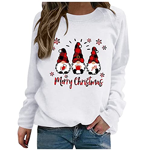 Weihnachtspullover Damen Merry Christmas Sweatshirt Lustig Rudolph Rentier Druck Baumwolle Weihnachten Weihnachts Xmas Pullover Weihnachtspulli Teenager Mädchen Rundhals Langarm Sweat Oberteile von LIANGTUOHAI