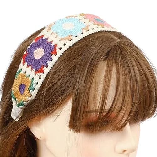 LIANXUE Gestricktes Stirnband für Damen, Stretch-Turban, Blumenmuster, gehäkelt, Oma-Quadrat, ethnischer Stil, zum Binden LIANXUE Gestricktes Stirnband für Damen, Stretch-Turban, Blumenmuster, gehäkelt, Oma-Quadrat, ethnischer Stil, zum Binden von LIANXUE