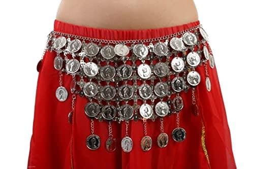 LIANYG Bauchtanz Zubehör Perlen Quaste Bauch Tanzgürtel for Frauen Bauch Tanzen Hüfte Schal Bauchtanz Kostüm (Color : Big Silver Coin, Size : One Size) von LIANYG