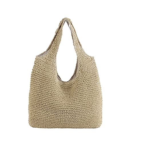 LIANYG Strohtasche Mode Rattan Frauen Umhängetaschen Wikcer gewebte weibliche Handtaschen Große Kapazität Sommer Strand Strohtaschen Casual Tote Geldbörsen 649 (Farbe: Beige, Größe: Natur) von LIANYG