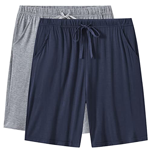 LIAOCXF 2er Pack Pyjamahose Herren Kurz Modal Schlafanzughose Weich Verstellbare Taille Shorts (Hellgrau+Schwarzblau, S) von LIAOCXF