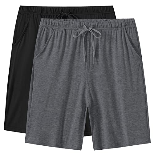 LIAOCXF 2er Pack Pyjamahose Herren Kurz Modal Schlafanzughose Weich Verstellbare Taille Shorts (Schwarz+Dunkelgrau, XXL) von LIAOCXF